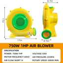 750W Air Blower, QILEBA 1HP Powerful Bounce House Blower for Inflatables, Portable Inflatable Bubble House Blower Fan Pump for Spray Booth, Bouncy Castle, Jumper, Water Slid, Blower Corded(750W)