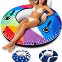 ZEALFEEL River Tube, 53'' River Float Tube with Premium Canvas Cover, Comfortable Backrest, 2 Built-in Cup Holders, Tow Strap & Handles, Inflatable PVC Water Inner Tubes for Adults Lake Pool Floating