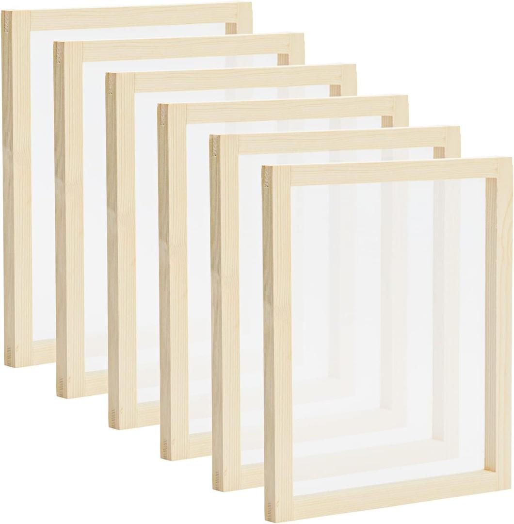 Bright Creations 6 Pack Wood Silk Screen Printing Frame Kit for Beginners and Kids, 10x12 Wood Frame, 110 White Mesh