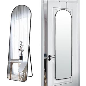 SCWF-GZ 57x16 Door Hanging Full Length Mirror, Floor Stand (Height 5.7ft just Body in1.3ft) / Wall Mounted Metal Frame Arch Dressing Mirrors for Bedroom Living Room 57 inch Black