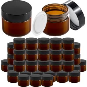 48 Pack Amber Glass Jars With Lids(2 oz),Round Glass Cosmetic Jar With Lid With Inner Liners,2 oz Glass Jars With Lids For Cream, Lotions, Powders and Ointments