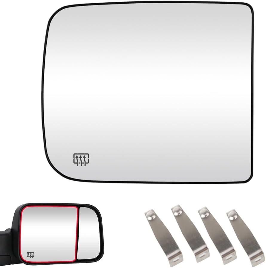 Senzeal Passenger Side Tow Mirror Glass Heated Tow Mirrors Replacement for Dodge Ram 1500 2500 3500 4500 5500 2009-2020 Convex Mirror with Rear Holder 68067726AA (Right Side)