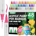 FUMILE 48 Colors Dual Tip Acrylic Paint Pens,Paint Markers With Extra Fine Tip and Brush Tip for Wood, Rock, Glass, Ceramic, Canvas, Paper.Paint Markers for DIY Craft,Halloween and Christmas