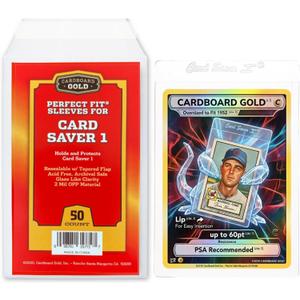Cardboard Gold Card Saver 1 Sleeve -Resealable Perfect Fit Sleeves for Card Saver 1 semi-ridged Holder - Acid-Free Archival Safe - Glass-Like Clarity - Protect from Scratches/Dirt (50 Sleeves)