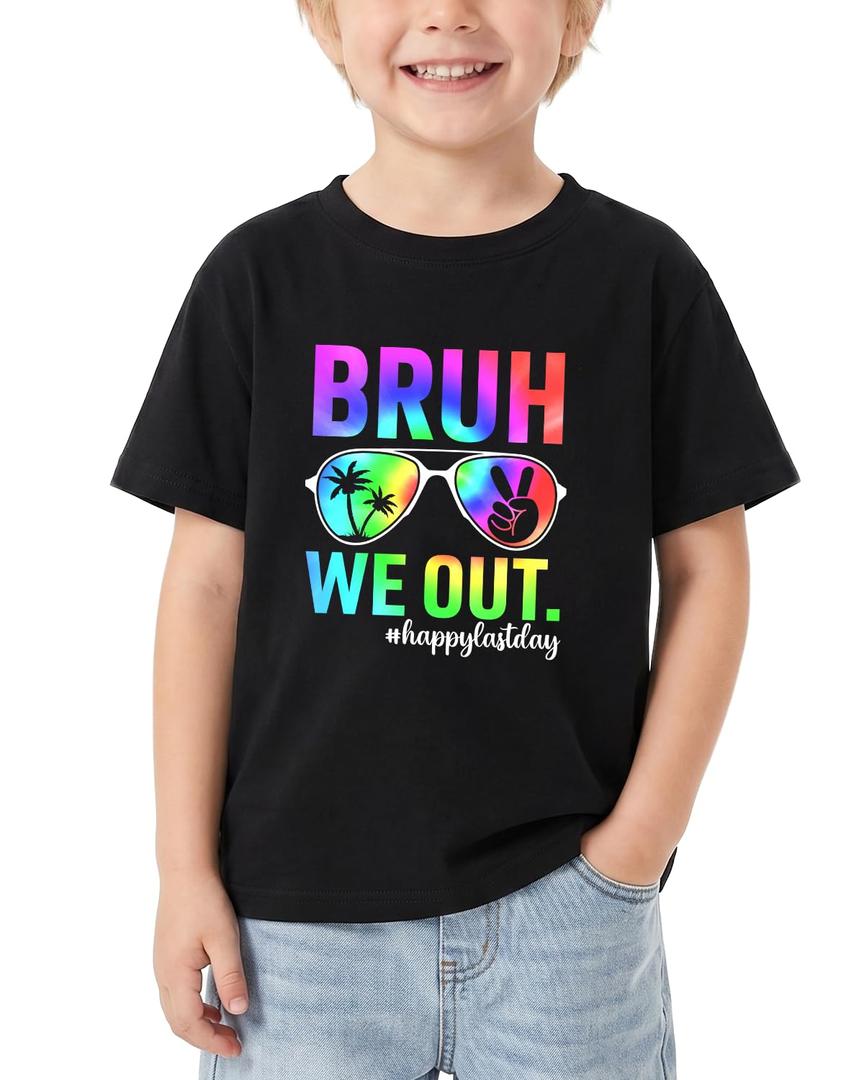 Happy Funny Last Day of School T-Shirt for Kids Toddler Girls Boys Short Sleeve Tee Cotton 4-5T/120
