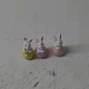 Cynkeyee Easter Decorations Bunny Figurine - Set of 3 Resin Bunnies Easter Eggs Base, Pink, Yellow, Purple Bunny for Table Decor Office Gift for Woman Easters Decorations for The Home 1.5x2x3.5 Inch