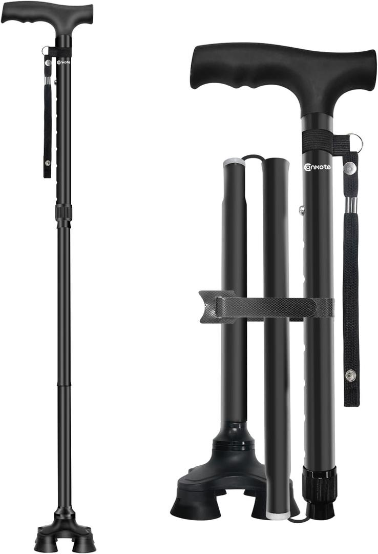 Conkote Walking Cane for Men & Women - Foldable, Adjustable, Collapsible, Free Standing Cane, Pivot Tip, Heavy Duty | Walking Sticks, Folding Canes for Seniors & Adults