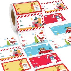 Outus 500 Pieces Christmas Tags Self Adhesive Gift Tags for Xmas Presents Christmas Name Labels Stickers for Wrapping Paper Festival Birthday Holiday Decor(Cartoon Style, 2.95 x 1.6 Inch)