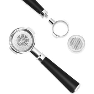 IKAPE 58mm Bottomless Naked Portafilter, Coffee Portafilter with Black Silicone Handle, Fits E61, Flair 58, ECM, Rocket, Sanremo, Synesso, Slayer, VBM Machines, with 18g Capacity Filter Basket (58mm-2 ears)
