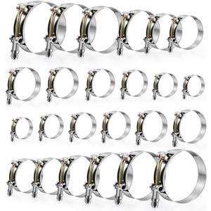24 Pack 12 Sizes T-Bolt Hose Clamps, Stainless Steel_304 Working Range 28mm-116mm for 0.75"-4" Hose ID, Turbo Intake Intercooler Clamp for Automotive