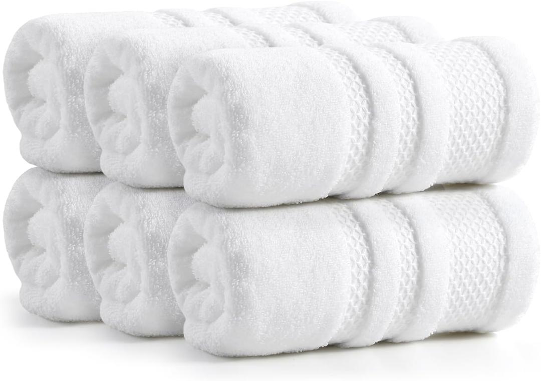 REDKISS Premium White Hand Towels for Bathroom, 13 x 30 inch, 100% Cotton Soft Hand Towel Set of 6, Lightweight and Highly Absorbent Towels for Bathroom, Gym, Spa, Shower, and Hotel