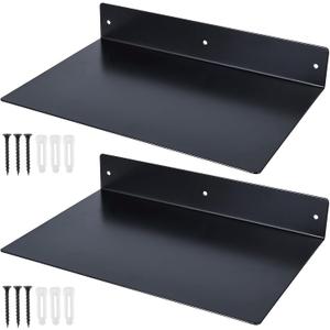 RealPlus Metal Floating Shelf Wall Mounted (12 inch x 8 inch) Heavy Duty Steel Display Shelves, Black (Pack of 2)