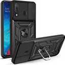 RKINC Case for Samsung Galaxy A20/A30/A50 Case with Slide Camera Cover & Rotated Ring Kickstand Military Grade Shockproof with Magnetic Car Mount Holder Cover, Black