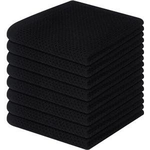 Homaxy 100% Cotton Waffle Weave Kitchen Dish Cloths, Ultra Soft Absorbent Quick Drying Dish Towels, 12 x 12 Inches, Pack of 8, Black