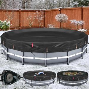 QH.HOME [2025 Upgraded Ultimate Windproof] 18 Ft Round Pool Cover with Fast Tightening Patented Ratchet, Swimming Pool Cover for Above Ground Pools [Durable, Tear Resistant] with Weight-Bearing Rings