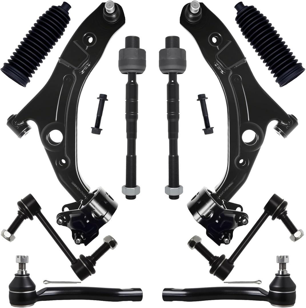 AUQDD 10Pc Front End Suspension Kit Fit For 2007-2014 Fo-rd Edge, 2007-2015 Li-ncoln MKX, 2 Lower Control Arm w/Ball Joint 2 Sway Bar Link 4 Outer Inner Tie Rod End (K620486 K750159 EV800576 ES800473)