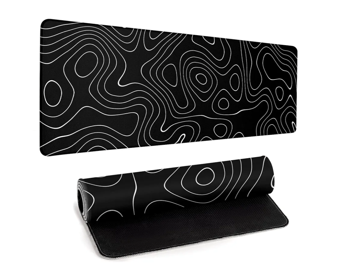 Large Topographic Map Gaming Mouse Pad for Desk Black Desk Pad with Non-Slip Rubber Base Stitched Edge Desk Organizers and Accessories Desk Decor