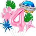 Wclliuchi Space Dog Birthday Decorations, Pink Number 4 Balloons, Paw Print And Space Ship Balloon for Aloha Party Decoration (Pink 4)