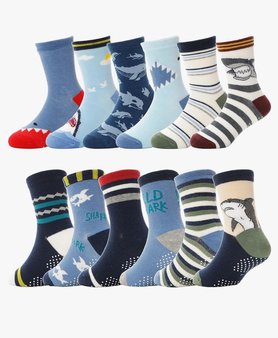ANTSANG Baby Boys Grips Socks Kids Toddlers Infants Non Slip/Anti Skid Crew Cotton Socks