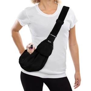 SlowTon Dog Carrier Sling - Thick Padded Adjustable Shoulder Strap Dog Carriers for Small Dogs, Puppy Carrier Purse for Pet Cat with Front Zipper Pocket Safety Belt Machine Washable (Black, XS)