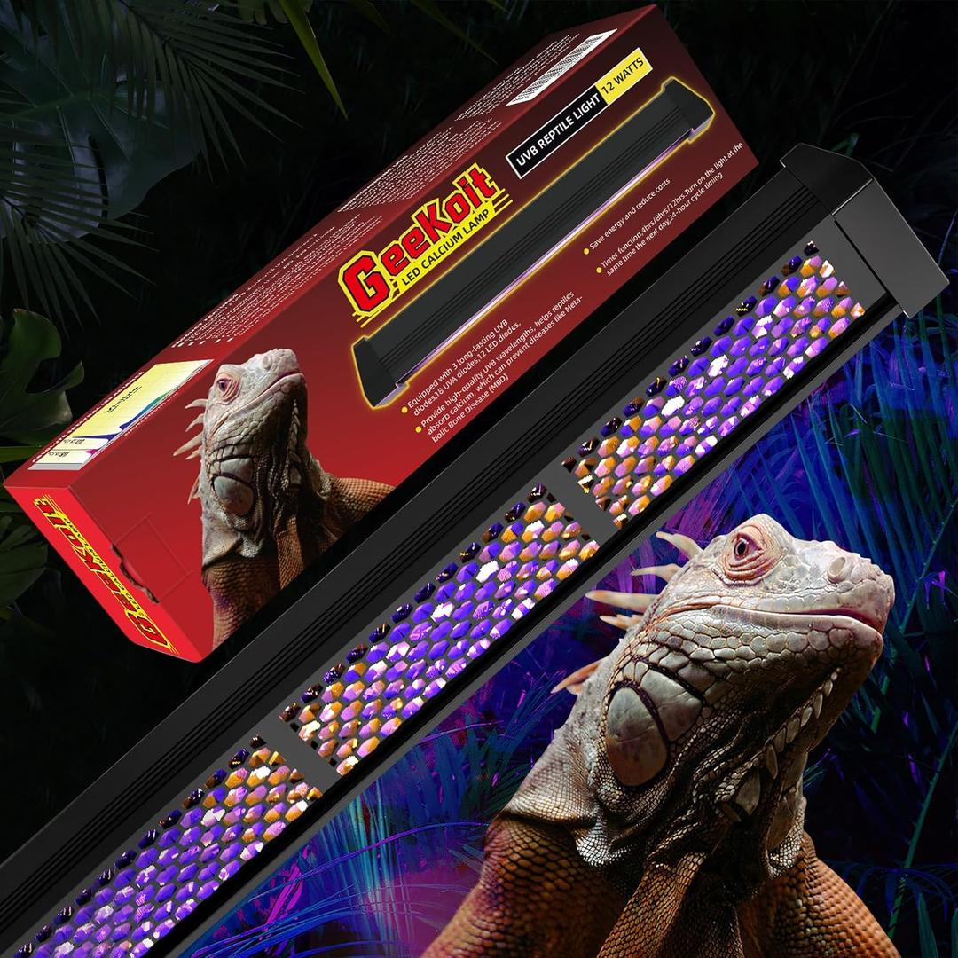 12-Inch UVB Reptile Light,4H/8H/12H Timer,3 Modes Lighting,5 Level Brightness, 12W UVA UVB Lamp for Desert Tropical Animals Bearded Dragons Turtle Chameleon Tortoises Gecko Snake Frog