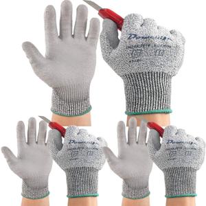 Dowellife Grip Cut Resistant Gloves, Level 5 Protection Safety Work Gloves, Dexterous & Durable for Wood Working, Gardening, Mechanics, Auto, Fishing, Clamming for Men & Women (Small-3 Pairs, Grey)