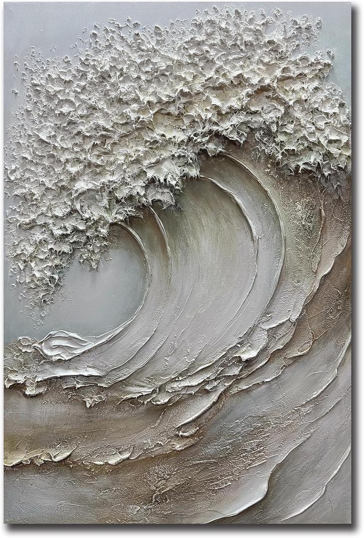 V-inspire 3D Textured Ocean Wave Canvas Wall Art, 30 x 45 inches, Hand-Painted with Wood Frame, Modern Abstract Grey V-inspire 3D Textured Ocean Wave Canvas Wall Art, 30 x 45 inches, Hand-Painted with Wood Frame, Modern Abstract Grey
