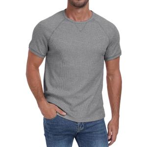 NITAGUT Mens Casual Waffle T-Shirts Short Sleeve Crewneck Solid Summer Tees (X-Large, Dark Gray)