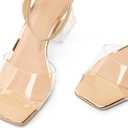 mysoft Women's Clear Heels Low Chunky Heel Open Toe Transparent Zebra Rhinestones Block Heeled Sandals Ankle Strap Shoes (Gold, 9)