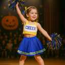 JenPen Cheerleader Dress for Kids Girls Outfit Crop Top Skirt with Bow Hair Rope and Ball Halloween Costume Set (Small)