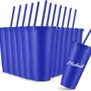 Amyhill 12 Pcs Reusable Glitter Cups with Lids and Straws 24 oz Plastic Tumbler Iced Coffee Cup Travel Mug for Smoothie Juice Sleepover Wedding Graduation Party Supplies Girl(Navy Blue)