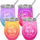 4 Pcs Girls Trip Wine Tumbler With Lid, 12 OZ Stainless Steel Tumbler, Girls Trip Gifts Favors Insulated Coffee Cup, Travel Mug Weekend Gifts for Friendship Vacation Bachelorette Party