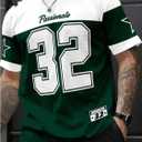 Men's Sports Jersey Shirt Short Sleeve Number Graphic Tees Colorblock Crewneck T Shirts (XXL)