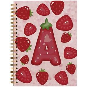 Rusenbao Cute Personalized Strawberry Notebook Journal, Custom Initial Notebook for School Women Girls, Customized Gifts, Monogrammed Gifts for Women, Spiral Notebook 5.5 x 8.3(Letter L)