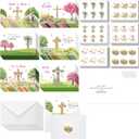 240 Pcs Inspirations Easter Card Bulk with Scripture Easter Greeting Cards with Envelops Stickers He Is Risen Cards Spring Jesus Cross Inspiring Bible Cards for Christians Party Favors