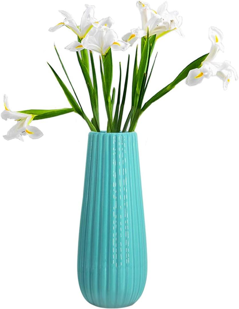 GeLive 8 Inch Ceramic Flower Vase for Home Decor, Teal Vase for Artificial Flowers Bud Hydroponics Plants Ikebana Arrangement, Table Centerpieces Vase (Blue) (Blue 3.7"w X 8.5"h)