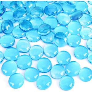 DomeStar 1LB Flat Glass Marbles, Light Blue Decorative Marbles for Vases Aquarium Pebbles Fish Tank Rocks Vase Fillers DIY Crafts Table Scatter Decor, Aqua Blue