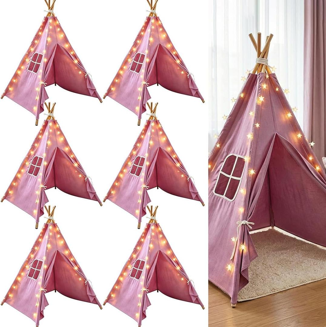 Teepee Tent for Kids,with String Lights,6 Pack(Purple), 5.25 feet