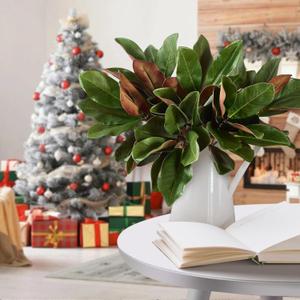4 Pcs Magnolia Artificial Leaves Branches 22 Inch 3D Real Touch Faux Magnolia Stems Fake Magnolia Twigs for Indoor Outdoor Vase Filling Home Wedding Floral Arrangement Decoration