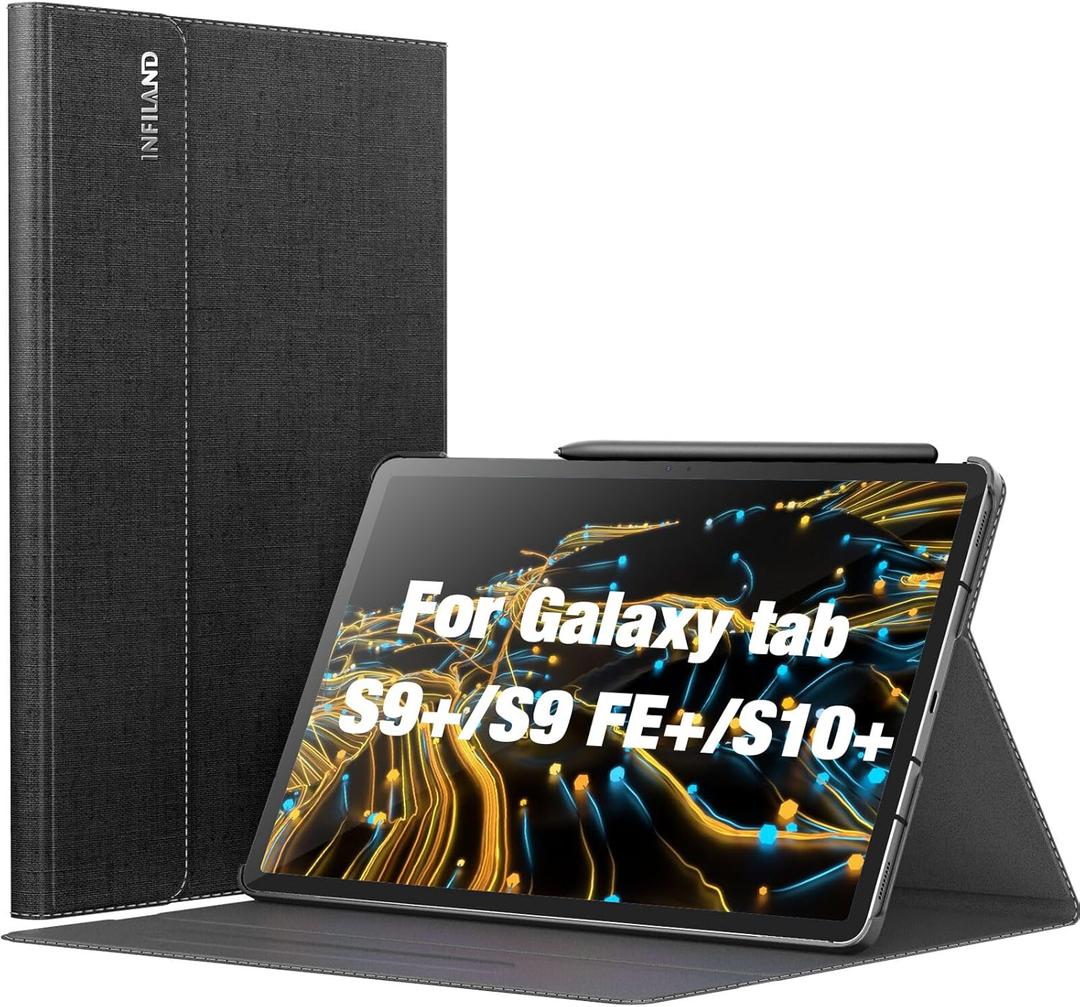 INFILAND Galaxy Tab S10+ Plus 2024/ S9+ Plus/ S9 FE Plus Case, Multi-Angle Stand Cover Compatible with Samsung Tab S10 Plus/ S9 Plus/S9 FE Plus 12.4 Inch [Auto Wake/Sleep], Black