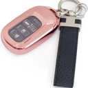 Key Fob Cover for Honda CRV Accord Civic HRV Pilot 2026 2025 2024(BTTM P) | Pink Smart Key Case for CRV Accord Civic HRV Pilot Sport SI EX EXL Keys Shells with Leather Keychain