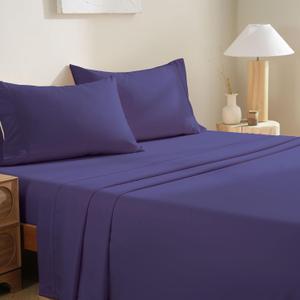 4 Piece King Size Sheets Set, Breathable & Cooling King Sheet Set-Purple