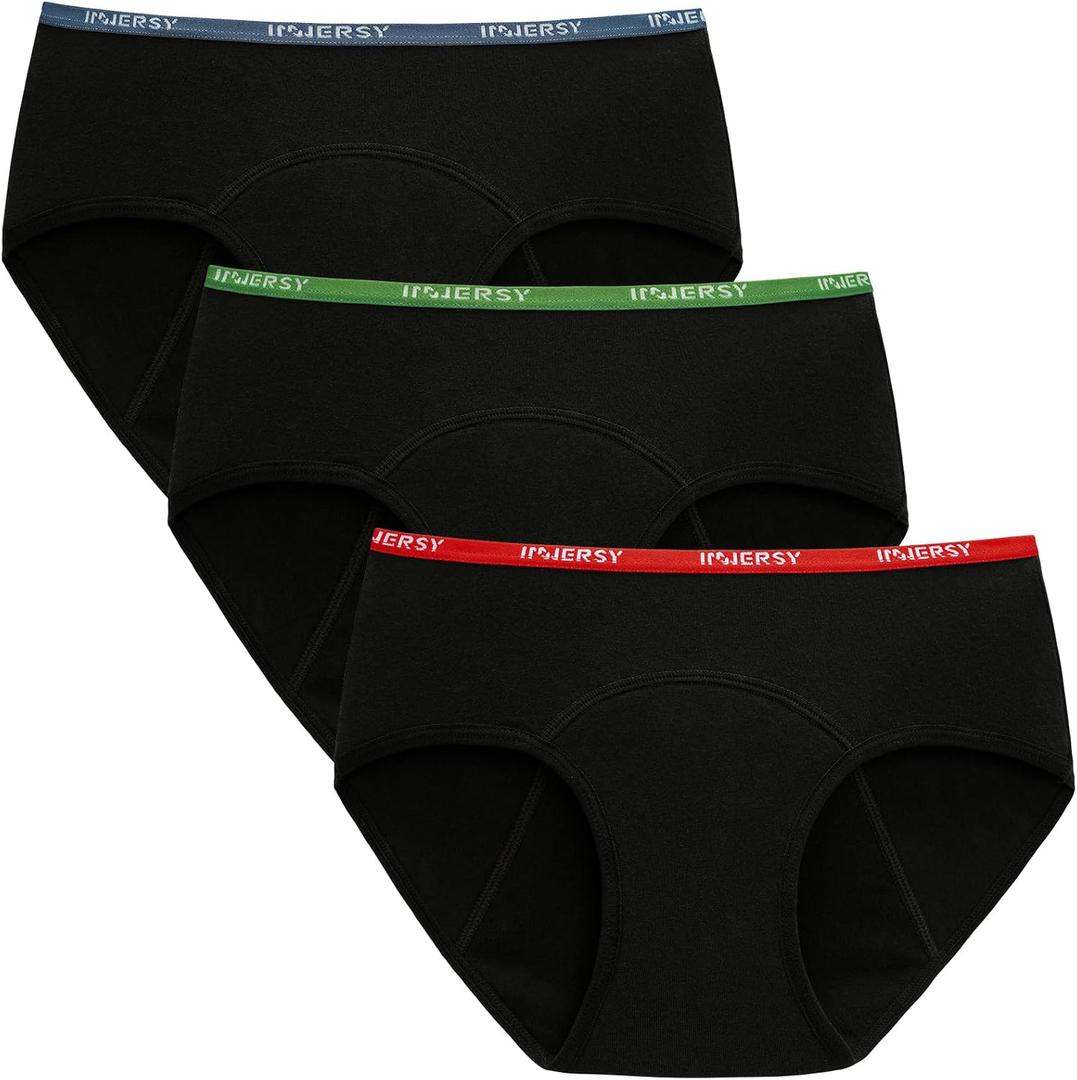 INNERSY Period Underwear for Teens Girls Cotton Leak-Proof Menstrual Panties 3-Pack (S)