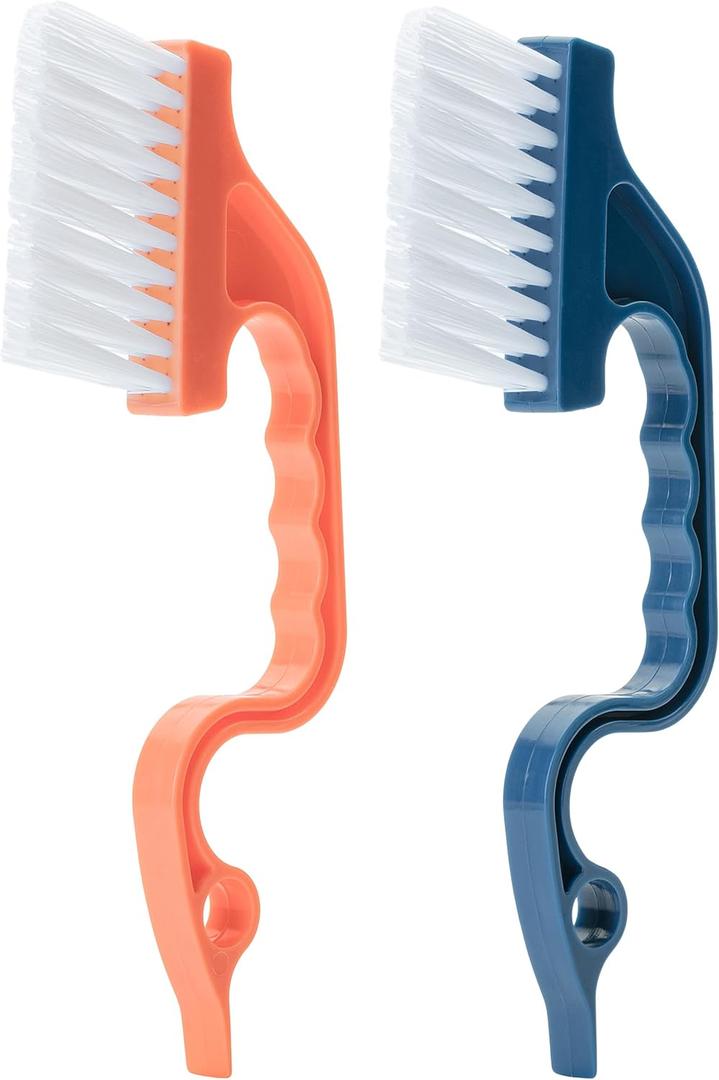 Slick- Window Track Cleaning Brush, 1 Pack, Navy Blue/Orange Ergonomic Handle, Built-in Scraper, Multipurpose, Window Track Cleaning Tools