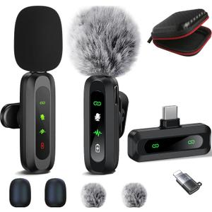 Wireless Lavalier Microphone for iPhone Android Plug-Play,2 Pack Mini Microphone Professional Noise Reduction Recording Clip Mic for Creator Vlog Creator (All iPhones & Androids (USB-C + Lightning))