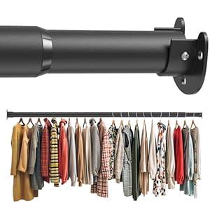 AeedWisp Closet Rod 50-87 Inches, Adjustable Heavy Duty Metal Black Closet Rods for Hanging Clothes 1.3 Inches Diameter for Wardrobes Laundry