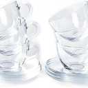 Tosnail 6 Pack 7-Ounce Glass Tea Cups and Saucers Sets Glass Coffee Mugs