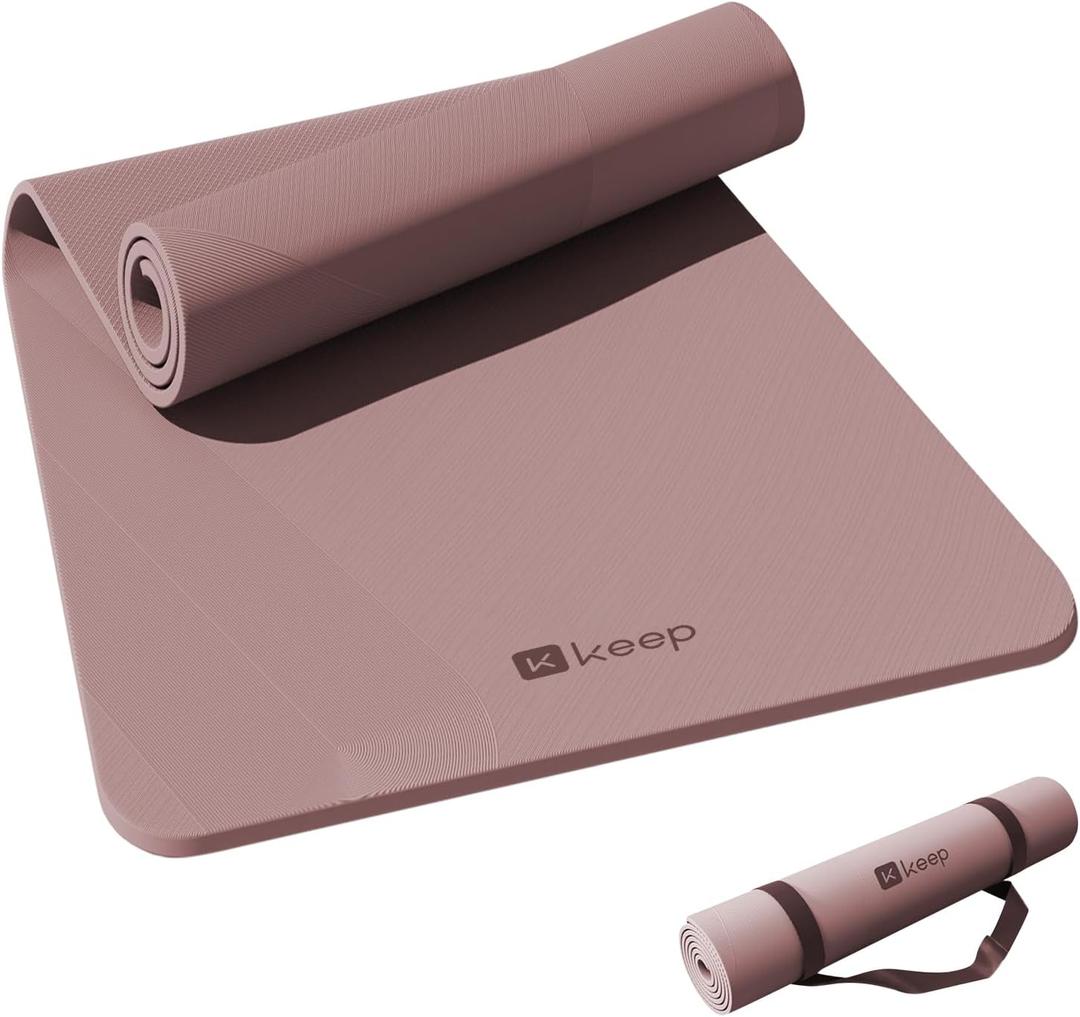 KEEP Yoga Mat, 32" Extra Wide Exercise Mat with Strap for Men and Women, 7mm Thick Double-Sided Non-Slip Eco-friendly Yoga Mat for Pilates, Workout and Fitness (Smoky Pink)