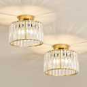 CVKASH 2 Pack Gold Crystal Semi Flush Mount Ceiling Light,Vintage Mini Ceiling Light Fixture Metal Close to Ceiling Lamp for Hallway Kitchen Living Room Bathroom Entryway Bedroom Closet