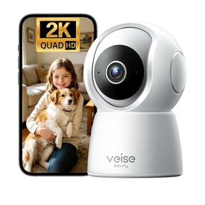 Veise 2K Indoor Camera for Home Security, 360° Wireless WiFi Pet & Baby Monitor with Phone App, AI Motion Detection, 2-Way Audio, Night Vision, SD/Cloud Storage, Works with Alexa & Google Home, 2.4GHz